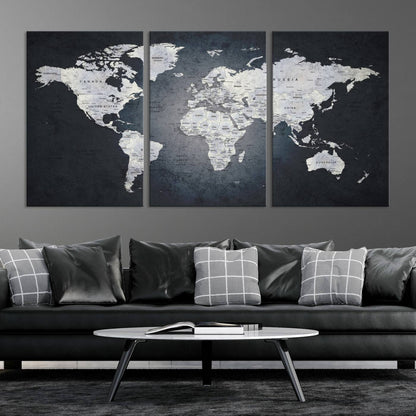 19124-MGV-CV-36X24-Large Wall Art Push Pin World Map Canvas Print