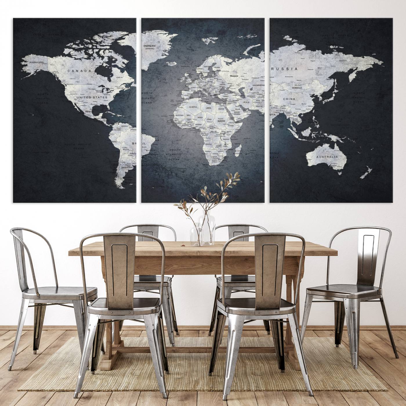19124-MGV-CV-36X24-Large Wall Art Push Pin World Map Canvas Print