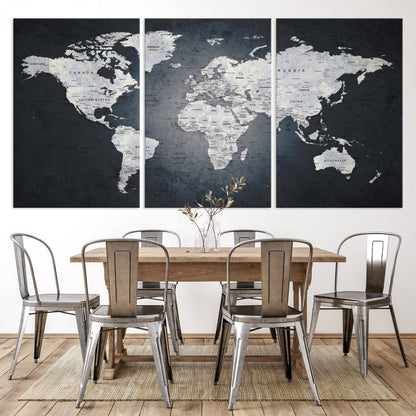 19124-MGV-CV-36X24-Large Wall Art Push Pin World Map Canvas Print