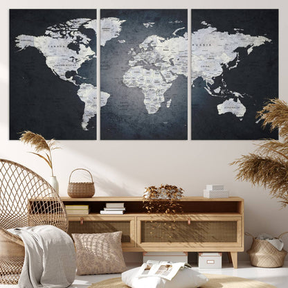 19124-MGV-CV-36X24-Large Wall Art Push Pin World Map Canvas Print