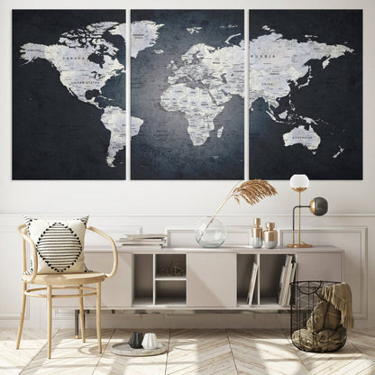 19124-MGV-CV-36X24-Large Wall Art Push Pin World Map Canvas Print