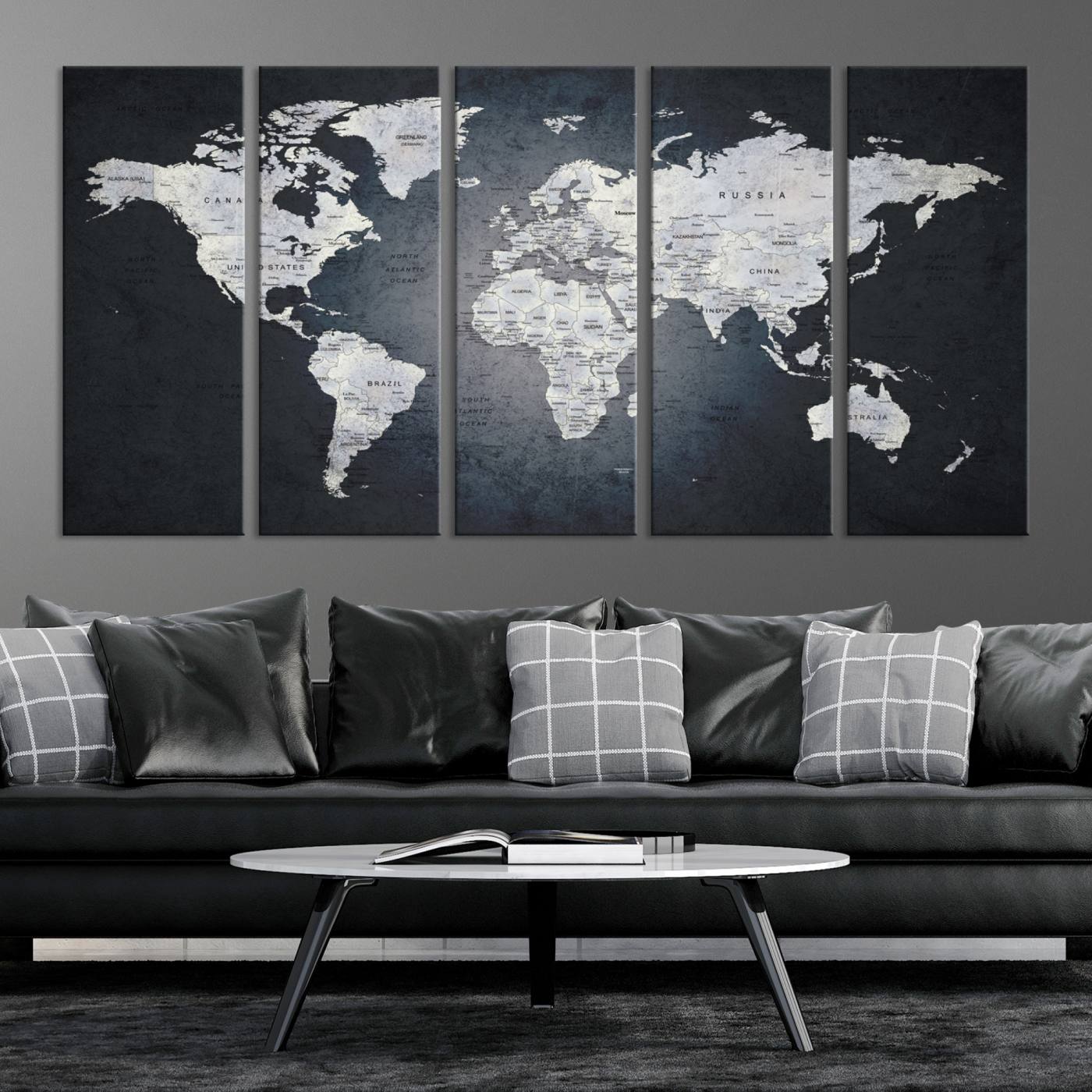 19124-MGV-CV-36X24-Large Wall Art Push Pin World Map Canvas Print