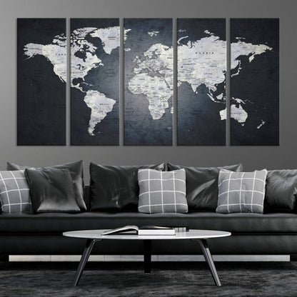 19124-MGV-CV-36X24-Large Wall Art Push Pin World Map Canvas Print