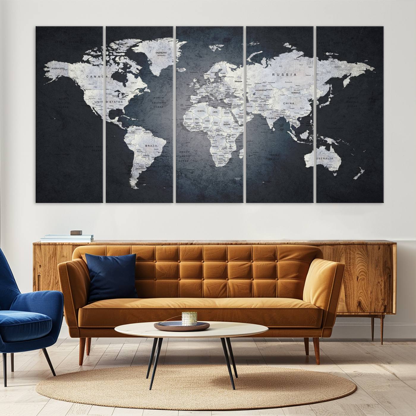 19124-MGV-CV-36X24-Large Wall Art Push Pin World Map Canvas Print