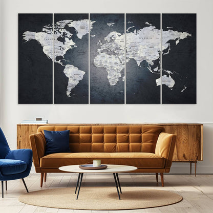 19124-MGV-CV-36X24-Large Wall Art Push Pin World Map Canvas Print