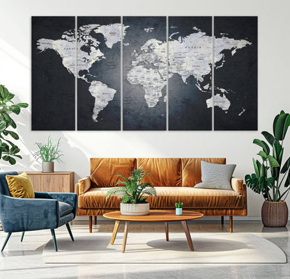 19124-MGV-CV-36X24-Large Wall Art Push Pin World Map Canvas Print