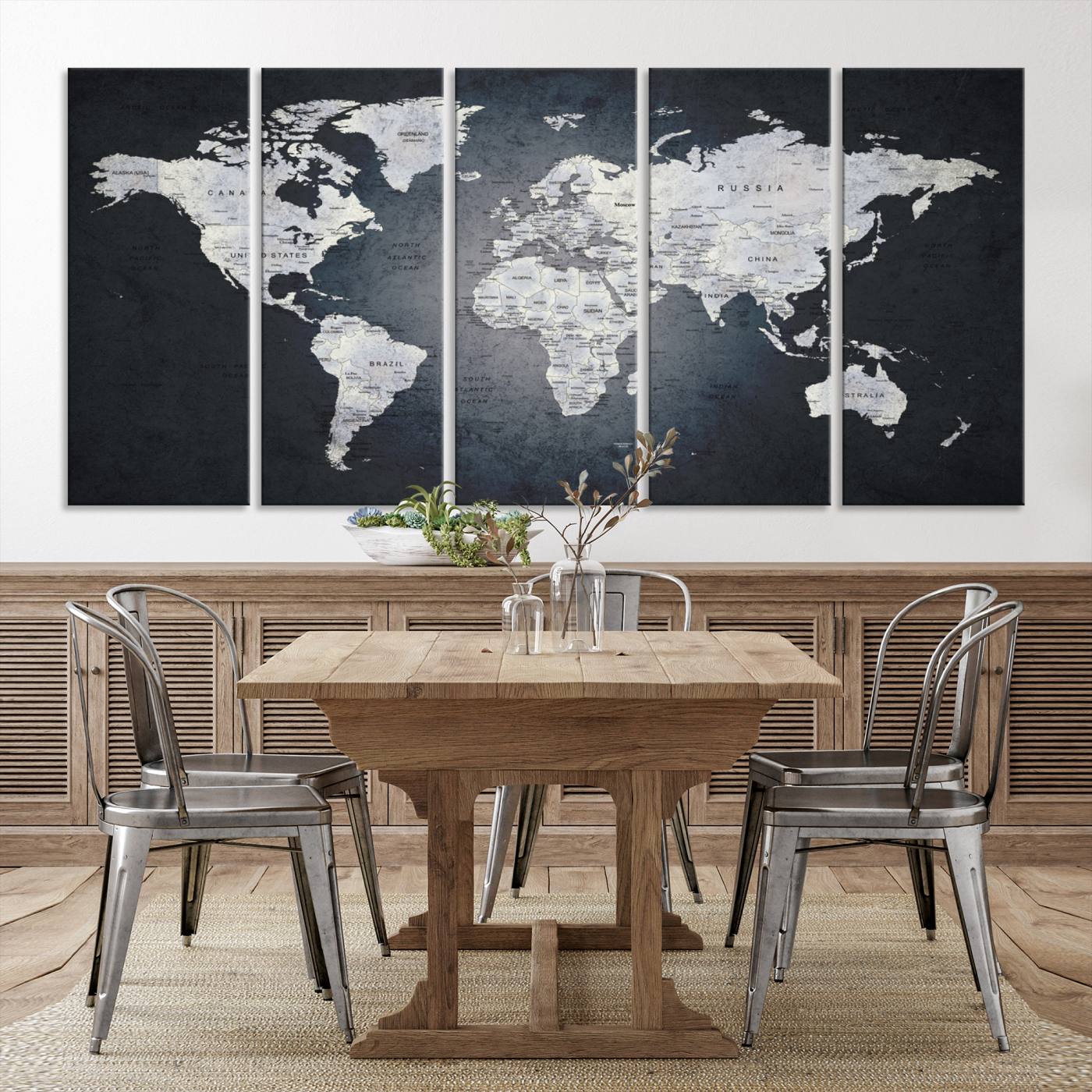 19124-MGV-CV-36X24-Large Wall Art Push Pin World Map Canvas Print
