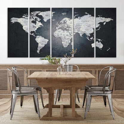 19124-MGV-CV-36X24-Large Wall Art Push Pin World Map Canvas Print