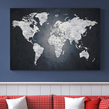 19124-MGV-CV-36X24-Large Wall Art Push Pin World Map Canvas Print