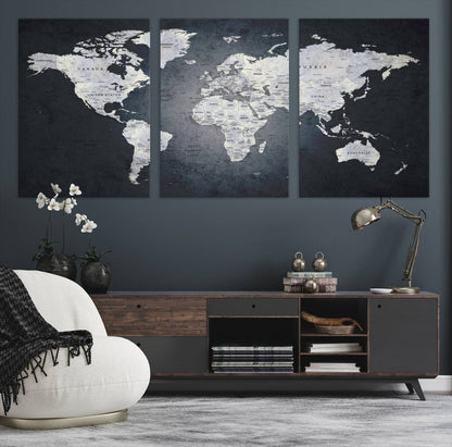 19124-MGV-CV-60X30-3P-Large Wall Art Push Pin World Map Canvas Print