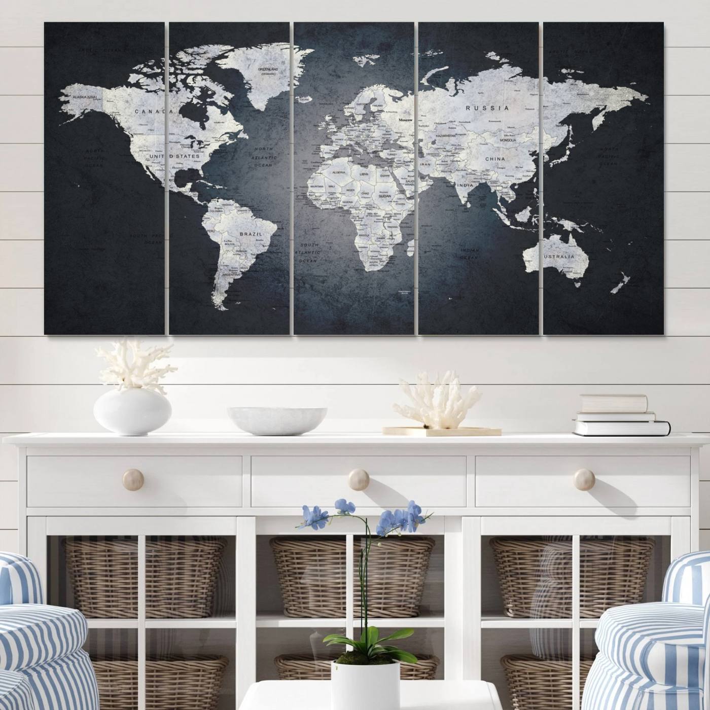 19124-MGV-CV-60X31-5P-Large Wall Art Push Pin World Map Canvas Print