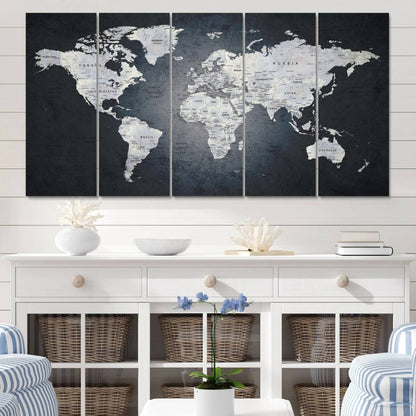 19124-MGV-CV-60X31-5P-Large Wall Art Push Pin World Map Canvas Print