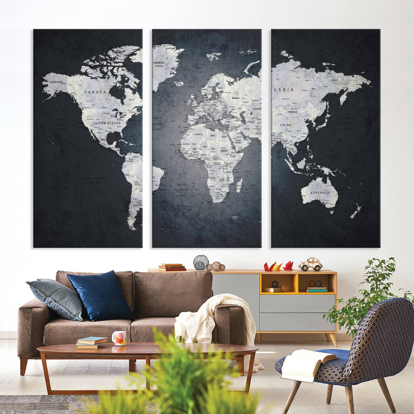 19124-MGV-CV-36X24-Large Wall Art Push Pin World Map Canvas Print