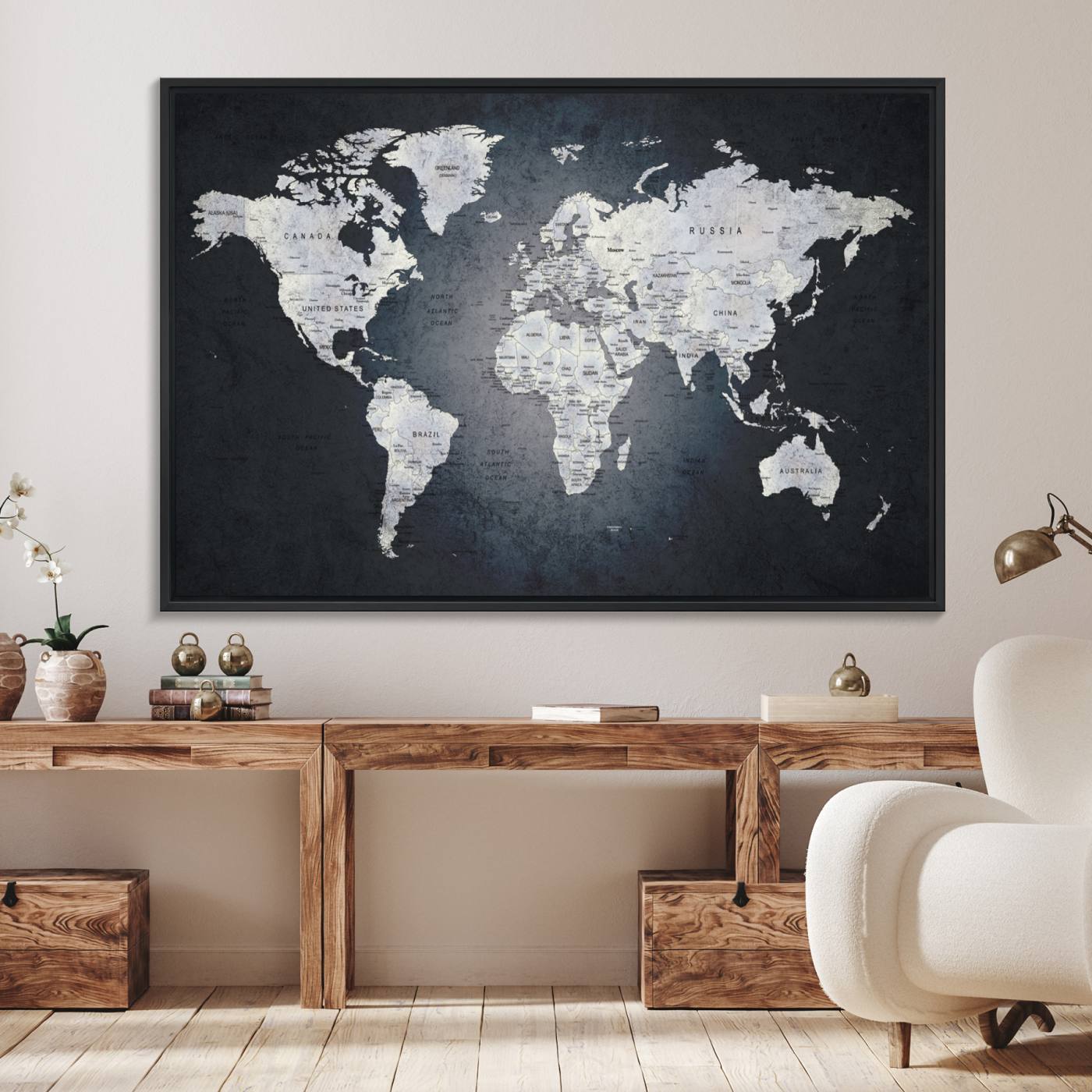 19124-MGV-FC-36X24_Black-Large Wall Art Push Pin World Map Canvas Print