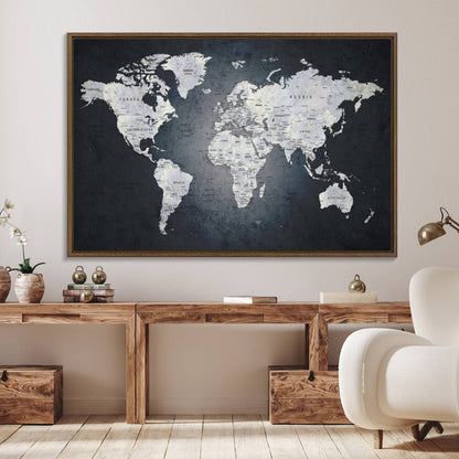 19124-MGV-FC-36X24_Walnut-Large Wall Art Push Pin World Map Canvas Print