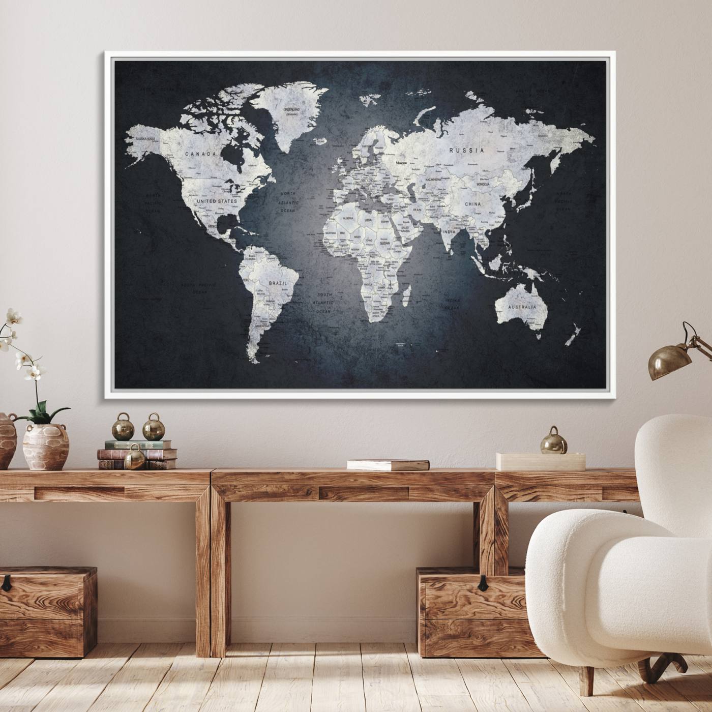 19124-MGV-FC-36X24_White-Large Wall Art Push Pin World Map Canvas Print