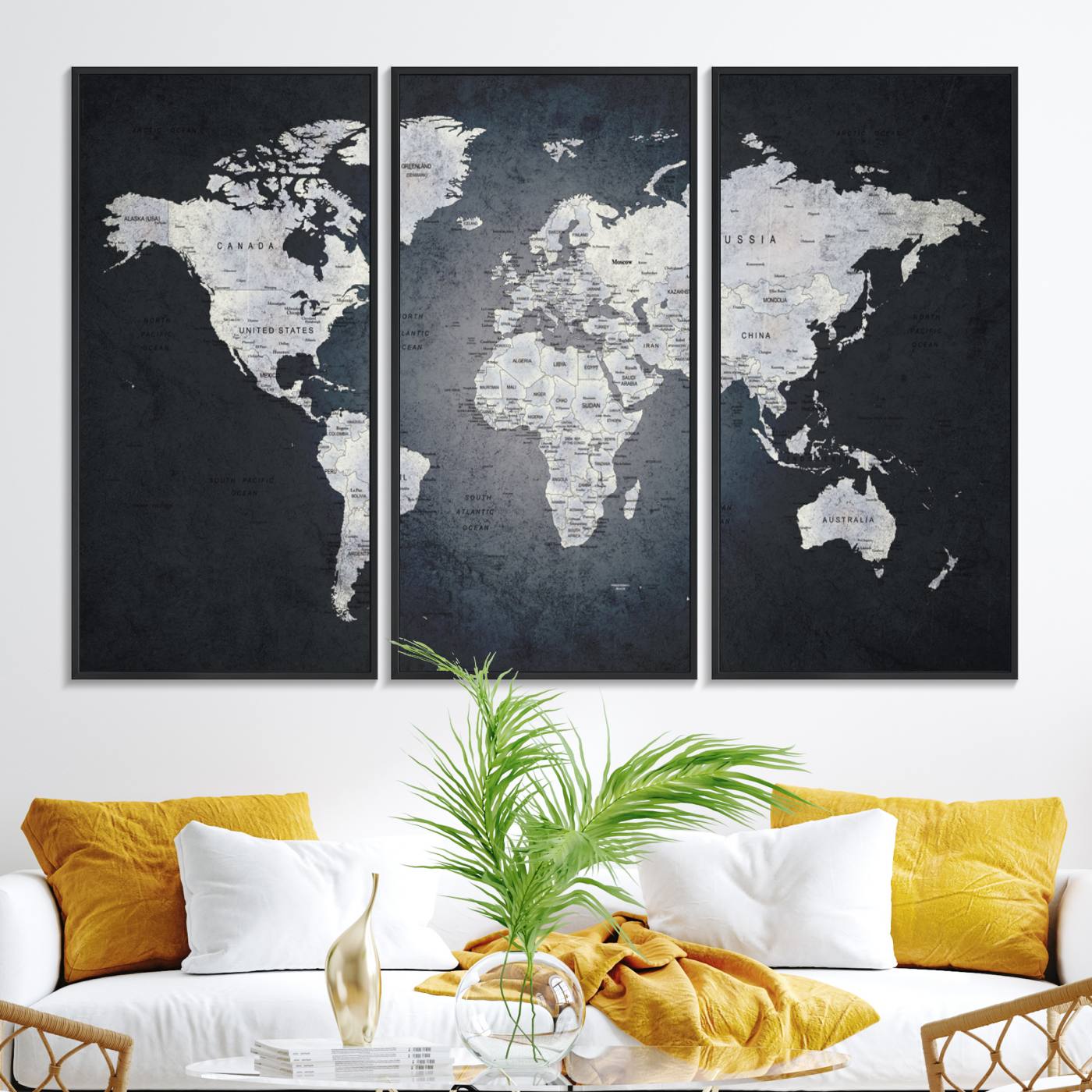 19124-MGV-FC-48X32-3P_Black-Large Wall Art Push Pin World Map Canvas Print