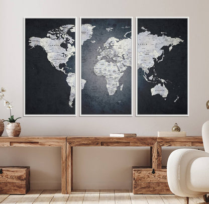 19124-MGV-FC-48X32-3P_White-Large Wall Art Push Pin World Map Canvas Print