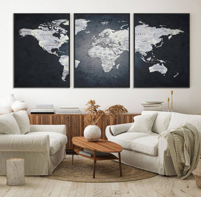 19124-MGV-FC-60X30-3P_Black-Large Wall Art Push Pin World Map Canvas Print