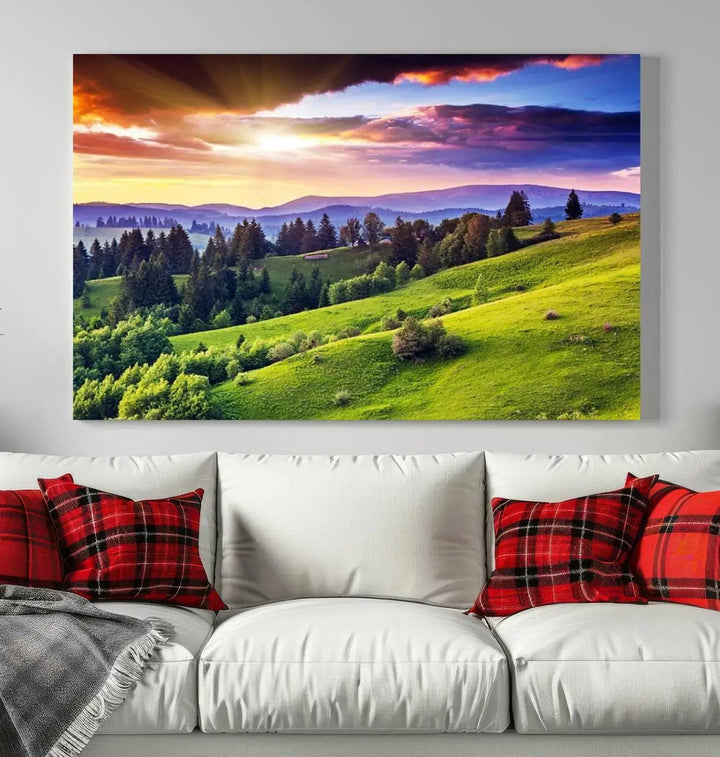 Large Wall Art Sparse Forest on Mountain at Sunset Landscape Canvas Print