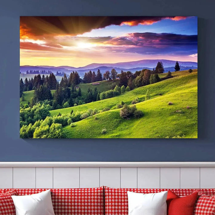 Large Wall Art Sparse Forest on Mountain at Sunset Landscape Canvas Print