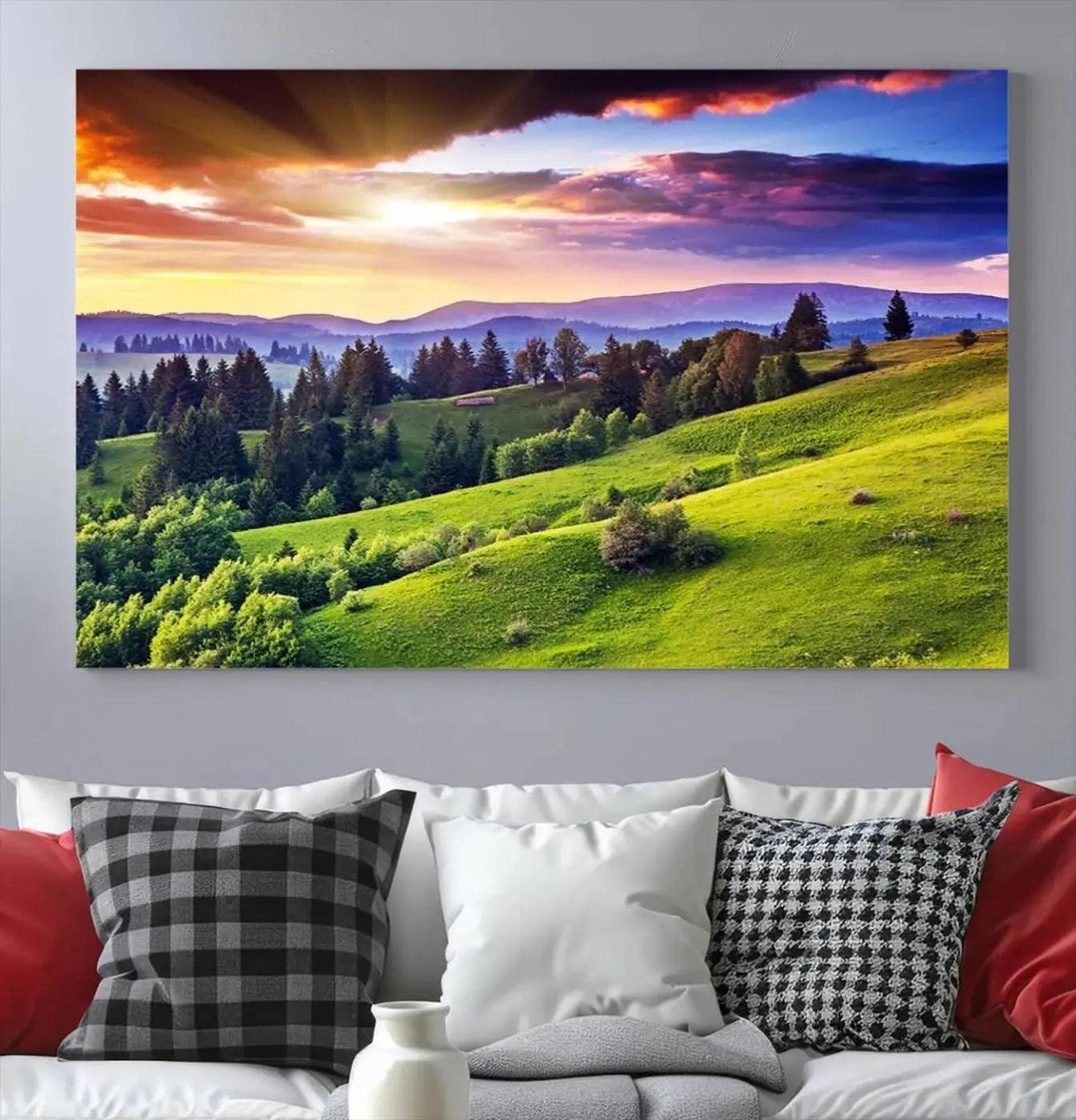 Large Wall Art Sparse Forest on Mountain at Sunset Landscape Canvas Print