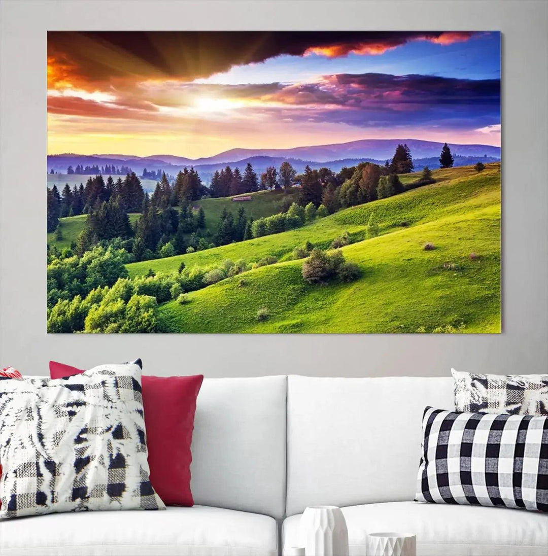 Large Wall Art Sparse Forest on Mountain at Sunset Landscape Canvas Print