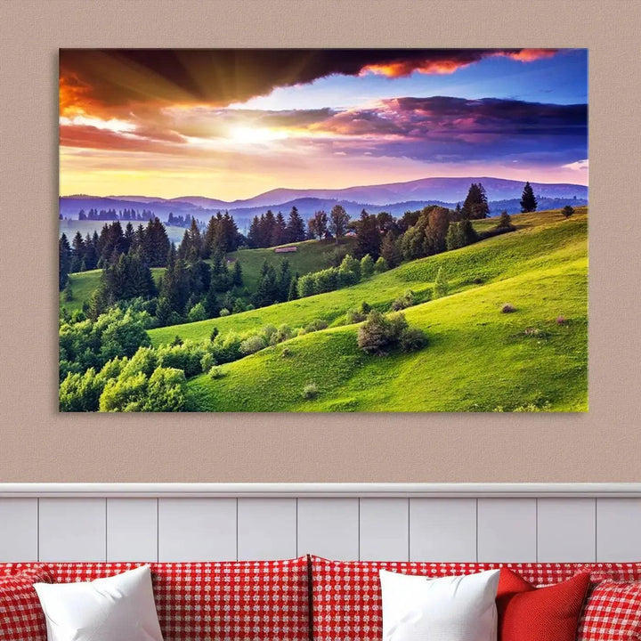 Large Wall Art Sparse Forest on Mountain at Sunset Landscape Canvas Print