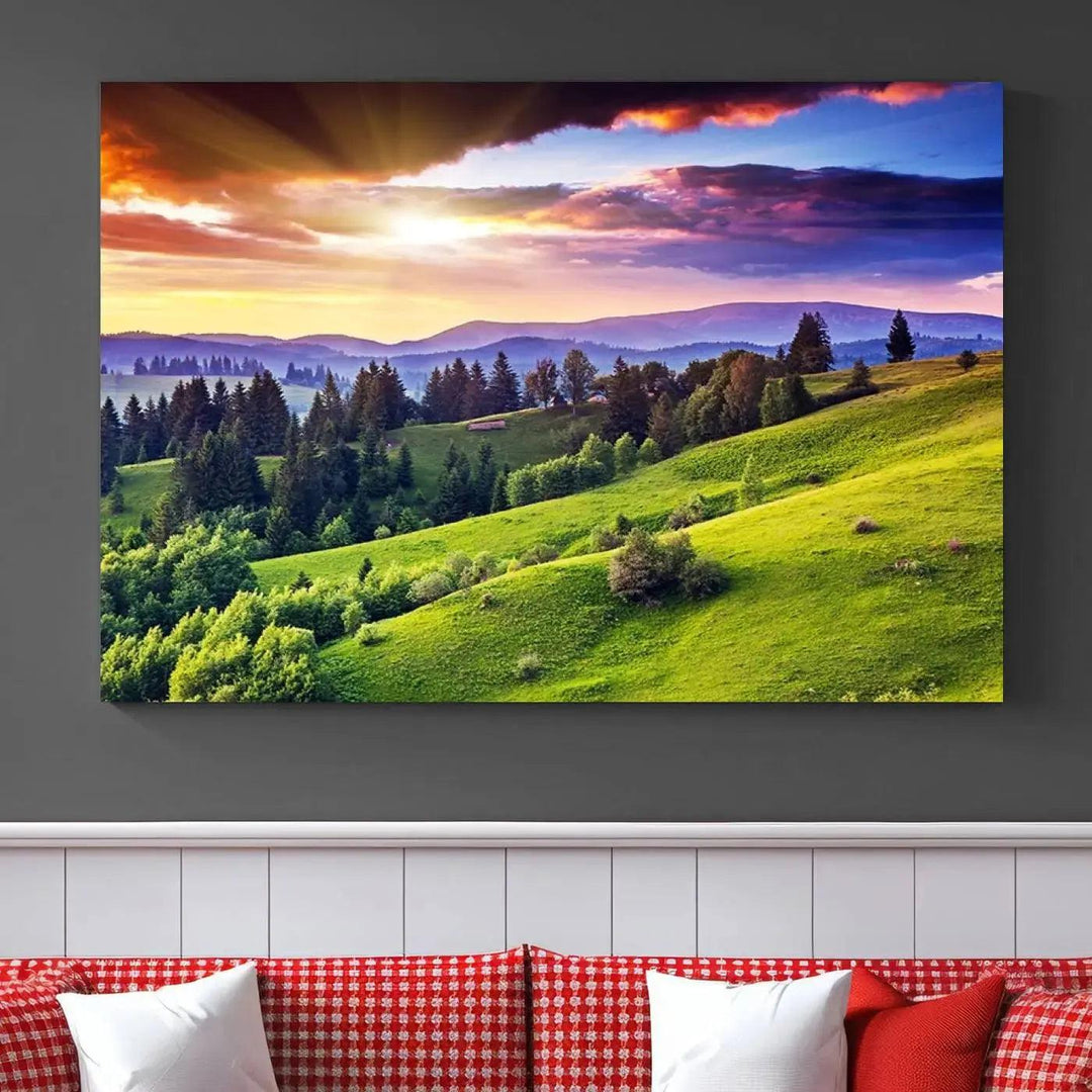 Large Wall Art Sparse Forest on Mountain at Sunset Landscape Canvas Print