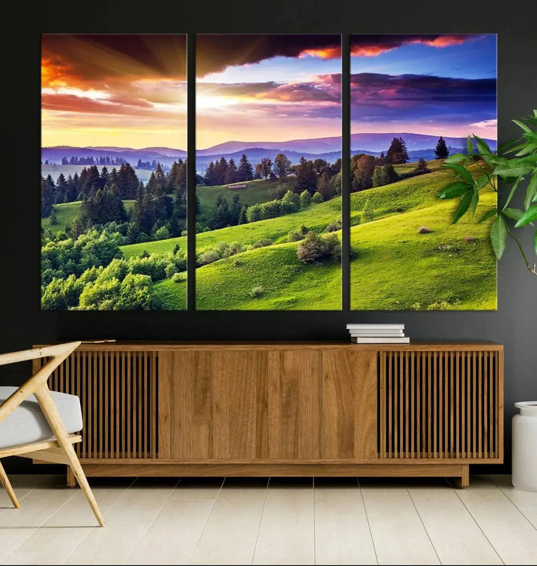 Large Wall Art Sparse Forest on Mountain at Sunset Landscape Canvas Print