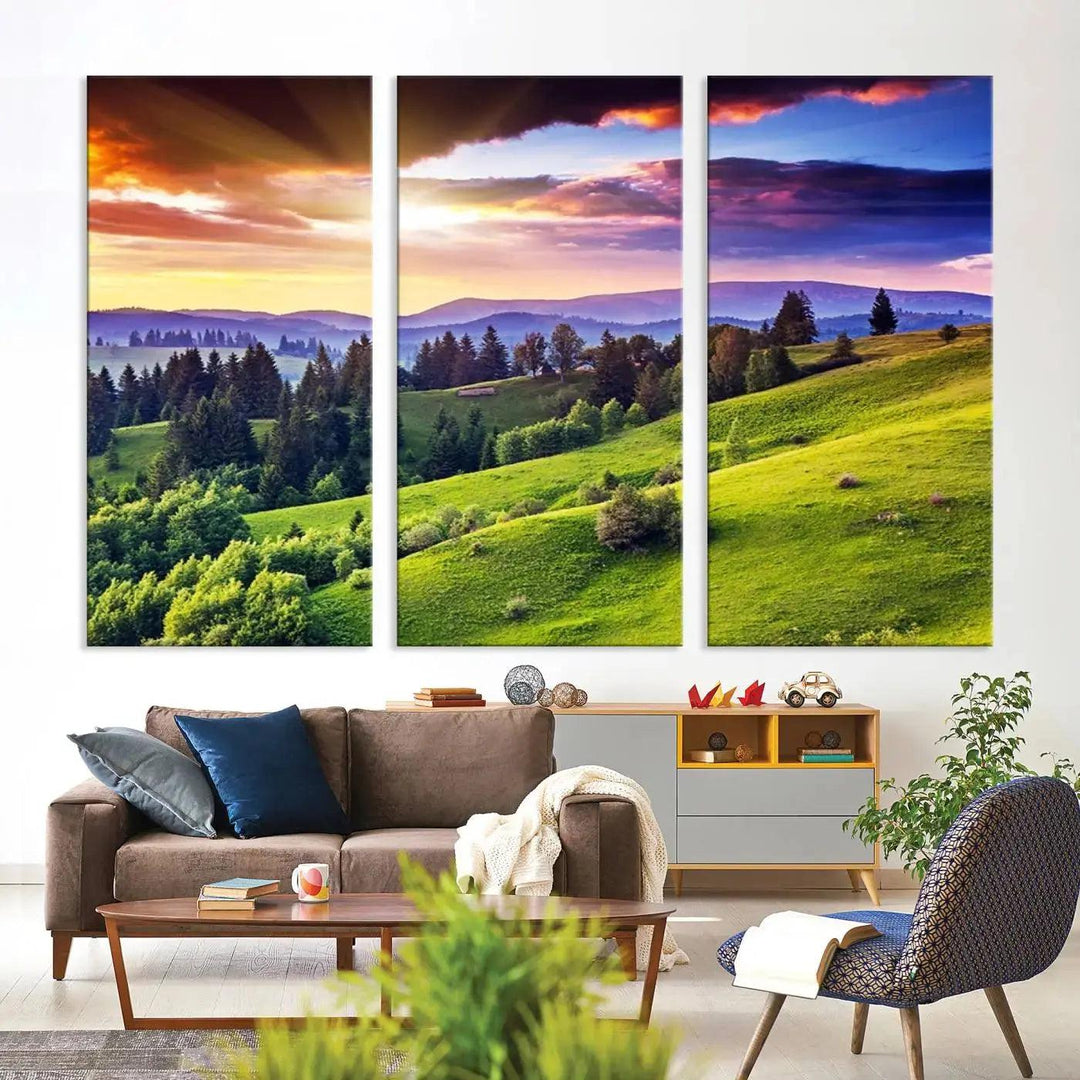 Large Wall Art Sparse Forest on Mountain at Sunset Landscape Canvas Print