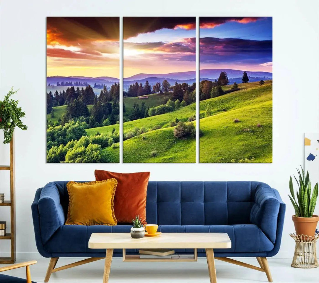 Large Wall Art Sparse Forest on Mountain at Sunset Landscape Canvas Print