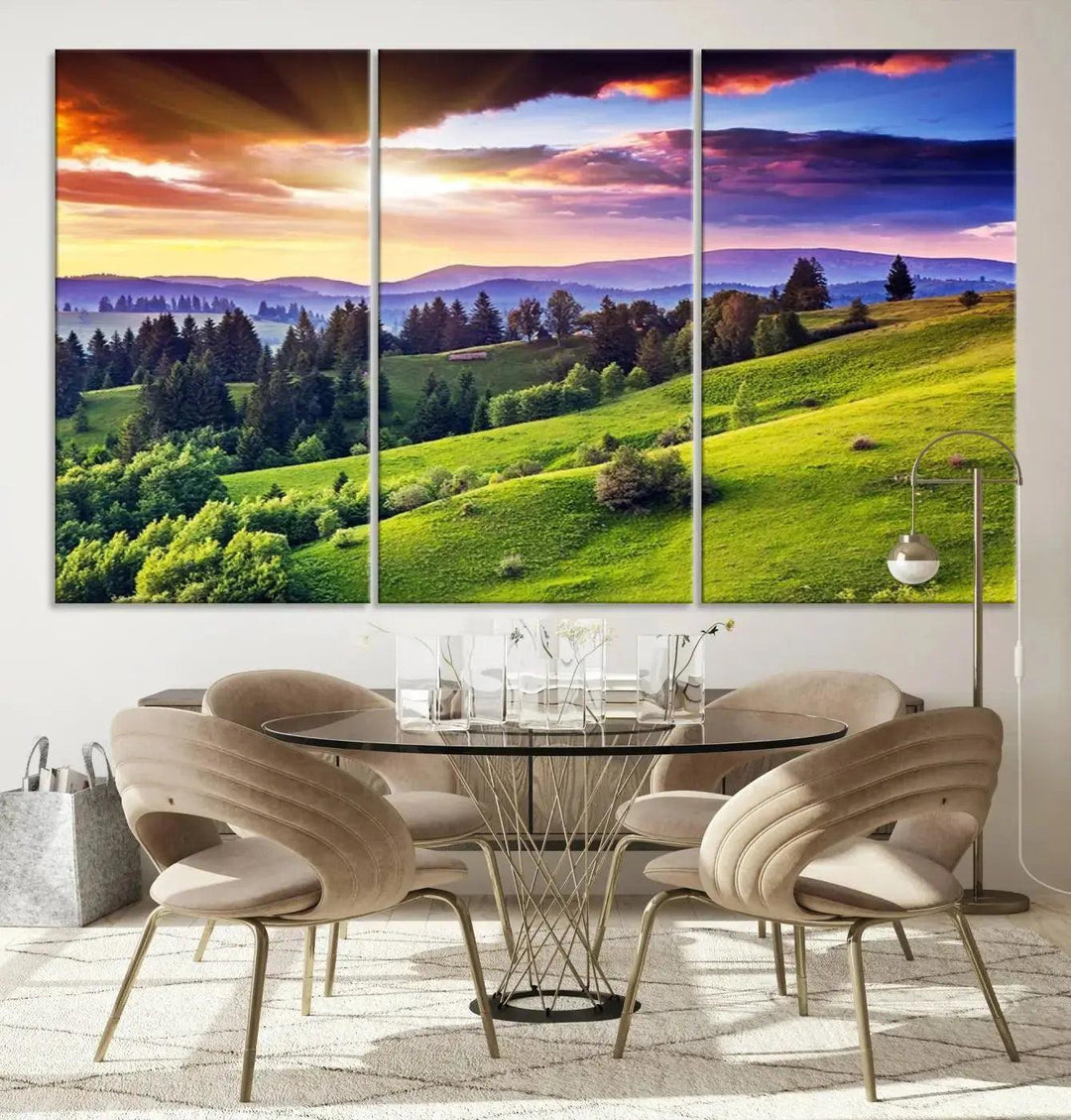 Large Wall Art Sparse Forest on Mountain at Sunset Landscape Canvas Print