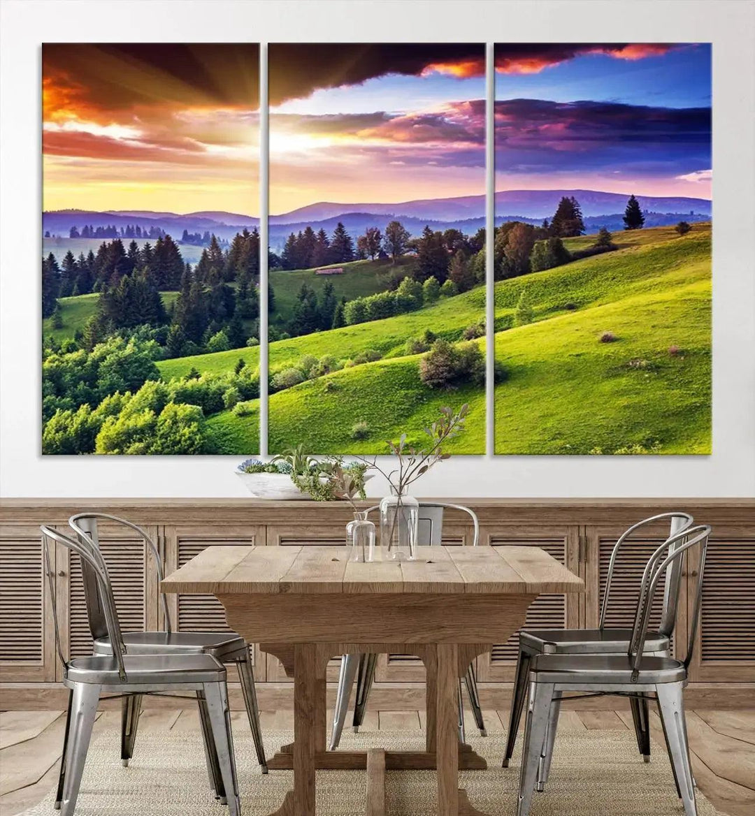 Large Wall Art Sparse Forest on Mountain at Sunset Landscape Canvas Print