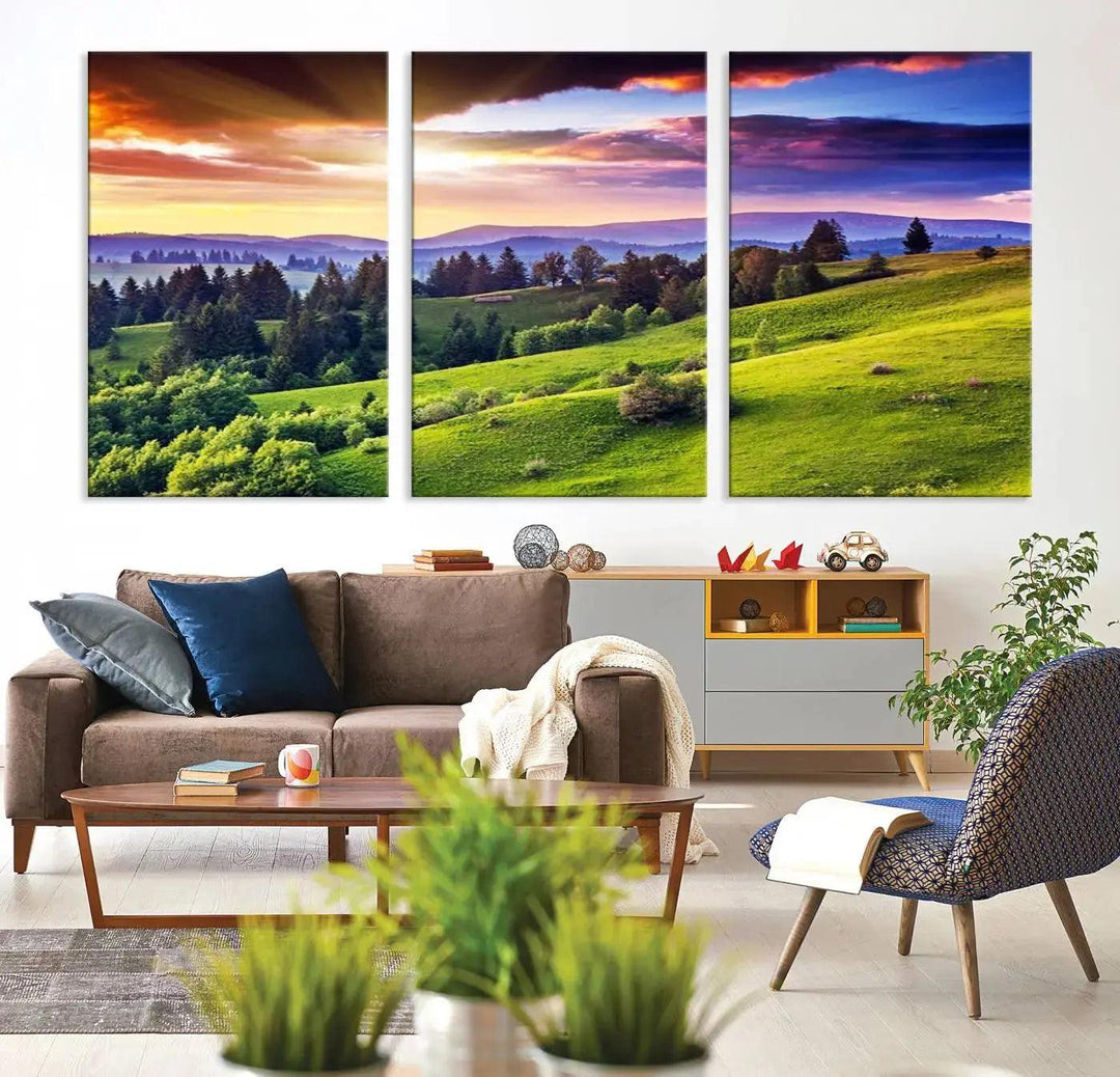 Large Wall Art Sparse Forest on Mountain at Sunset Landscape Canvas Print