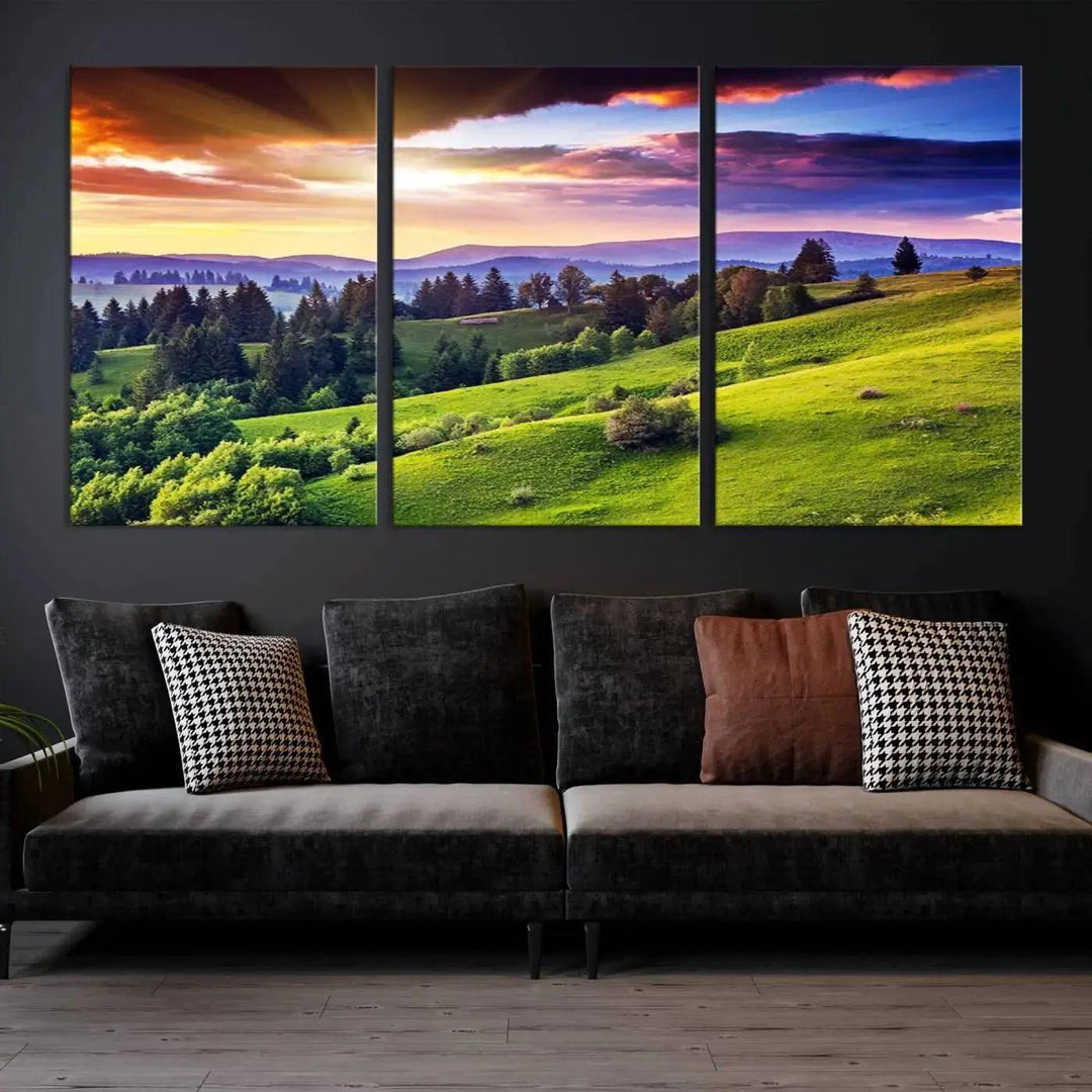 Large Wall Art Sparse Forest on Mountain at Sunset Landscape Canvas Print