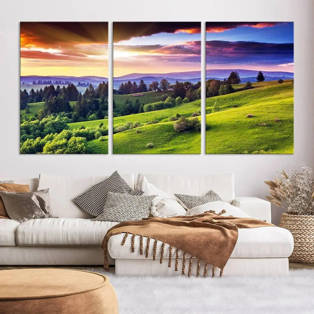 Large Wall Art Sparse Forest on Mountain at Sunset Landscape Canvas Print