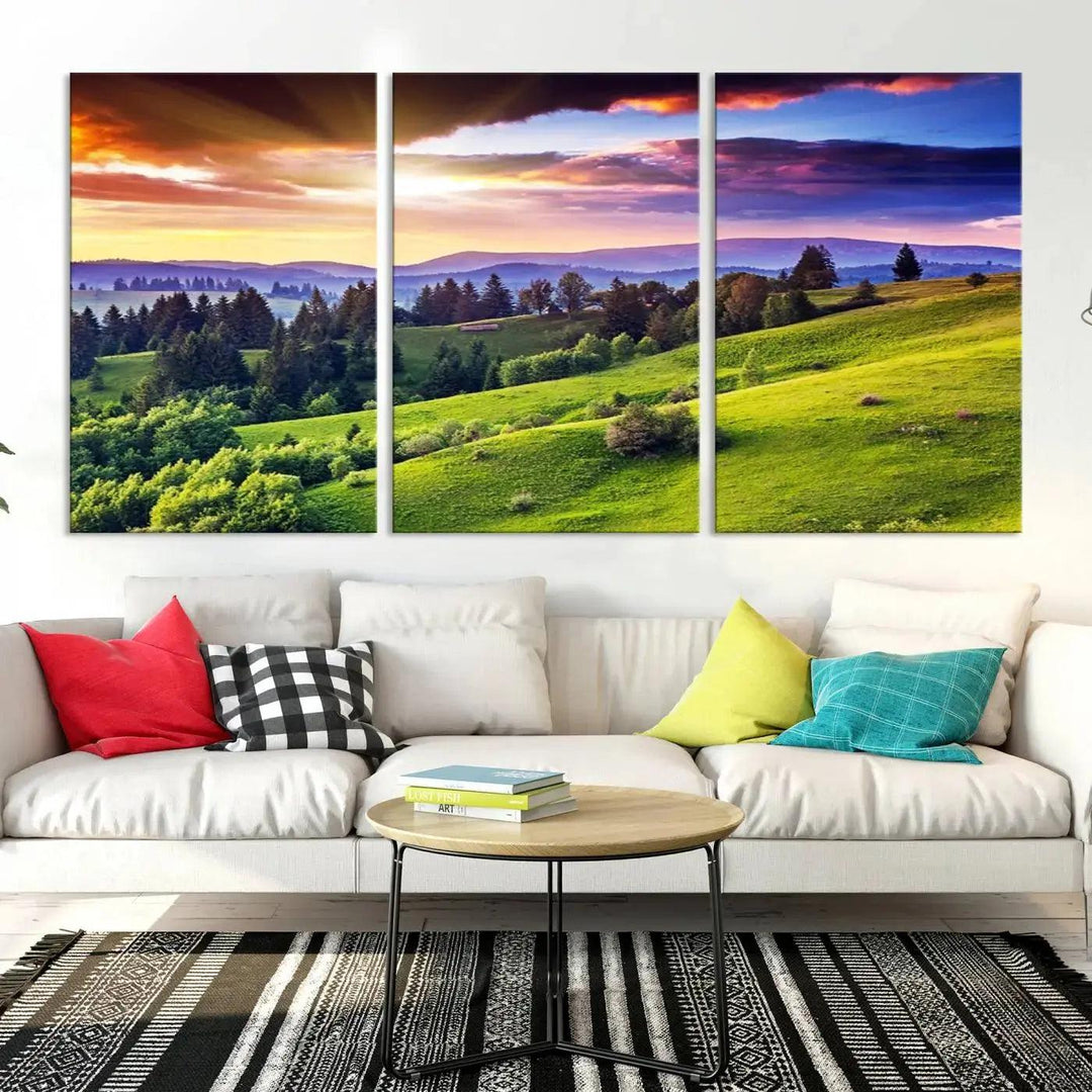 Large Wall Art Sparse Forest on Mountain at Sunset Landscape Canvas Print