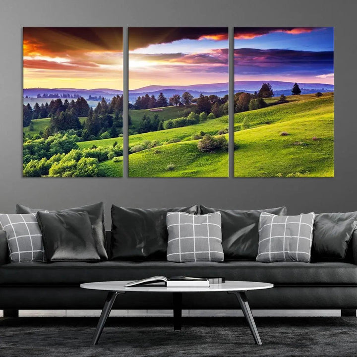 Large Wall Art Sparse Forest on Mountain at Sunset Landscape Canvas Print