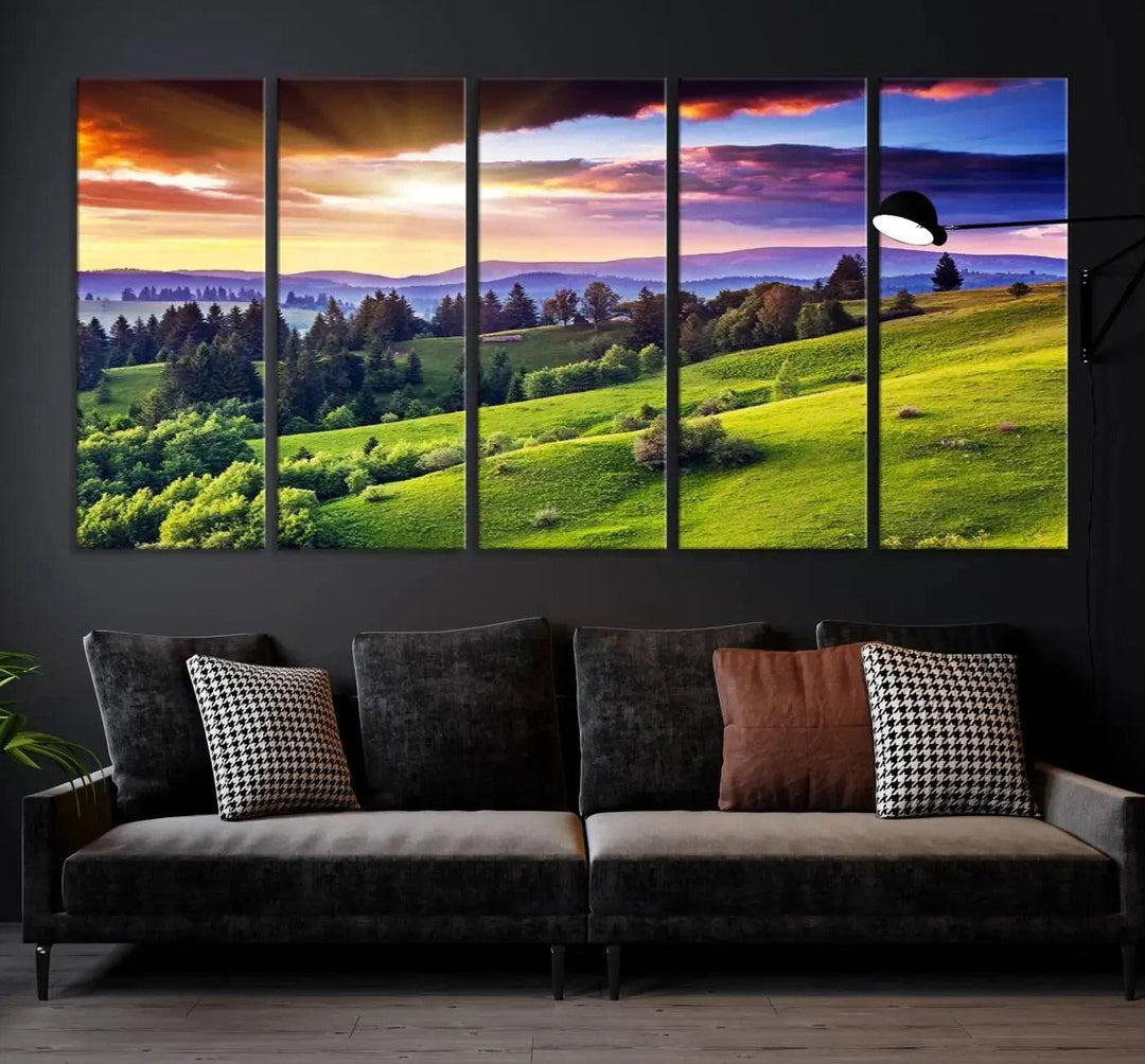 Large Wall Art Sparse Forest on Mountain at Sunset Landscape Canvas Print