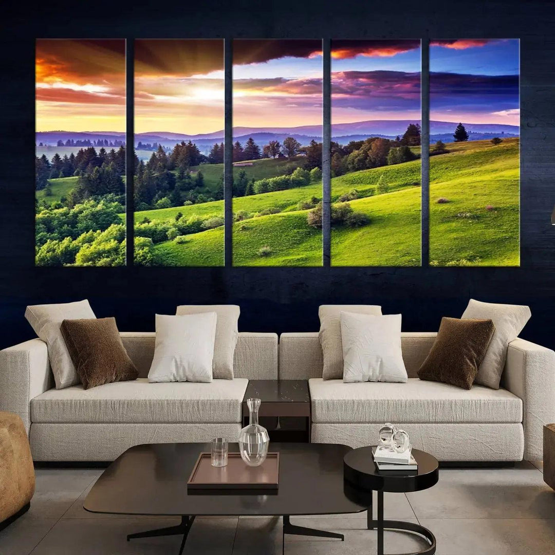 Large Wall Art Sparse Forest on Mountain at Sunset Landscape Canvas Print