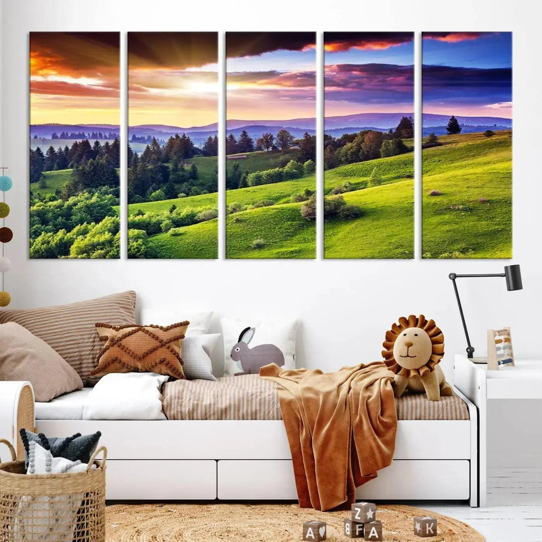 Large Wall Art Sparse Forest on Mountain at Sunset Landscape Canvas Print