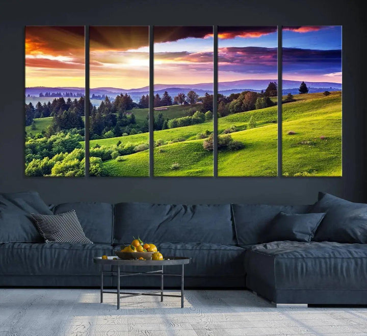 Large Wall Art Sparse Forest on Mountain at Sunset Landscape Canvas Print