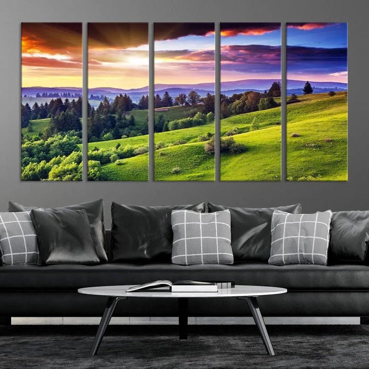 Large Wall Art Sparse Forest on Mountain at Sunset Landscape Canvas Print