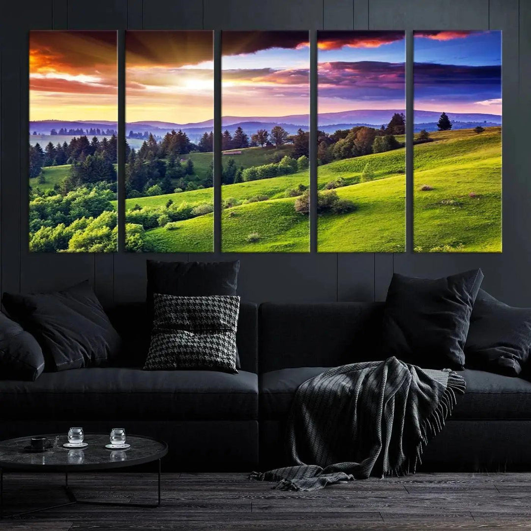 Large Wall Art Sparse Forest on Mountain at Sunset Landscape Canvas Print