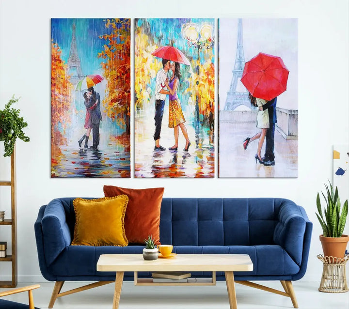 Lovers Under the Rain Autumn Canvas Wall Art Print Love Art Home Gift