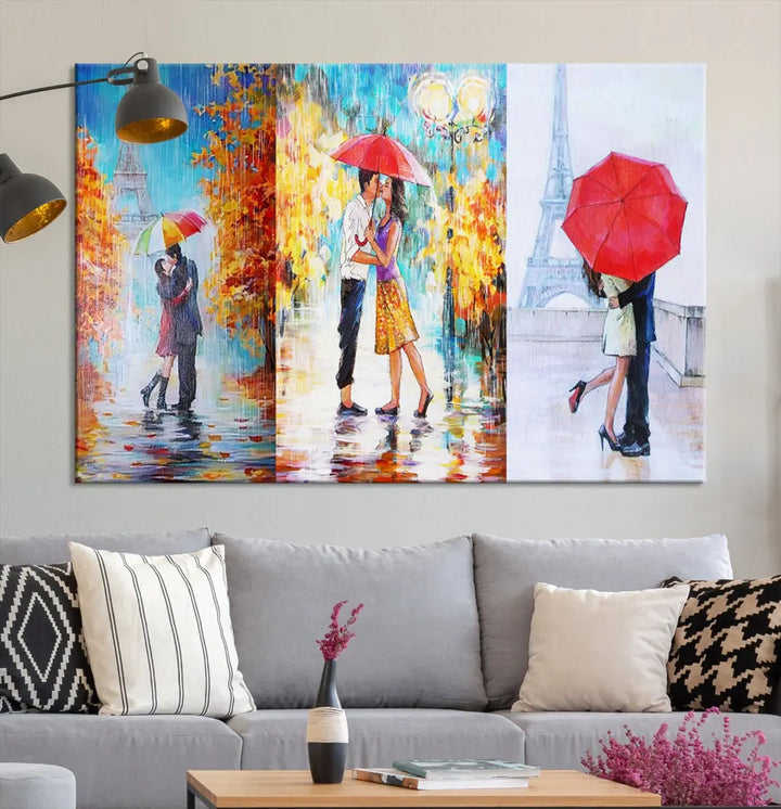 Lovers Under the Rain Autumn Canvas Wall Art Print Love Art Home Gift