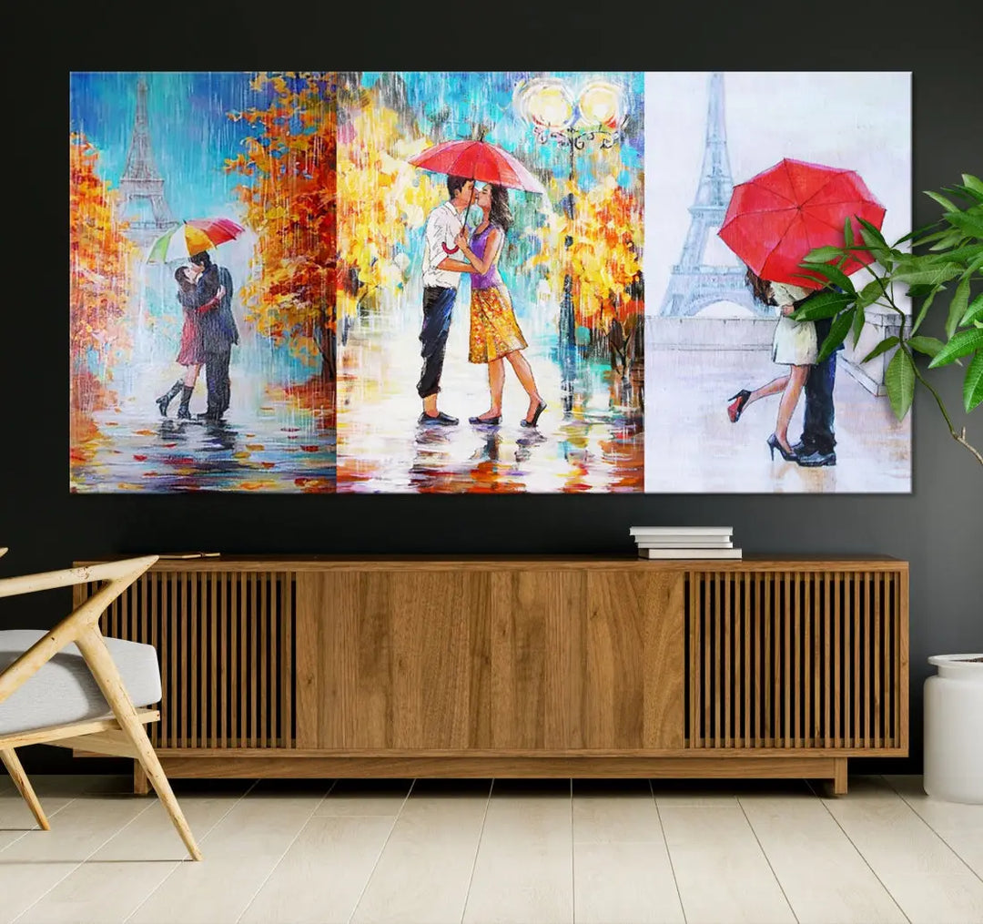 Lovers Under the Rain Autumn Canvas Wall Art Print Love Art Home Gift