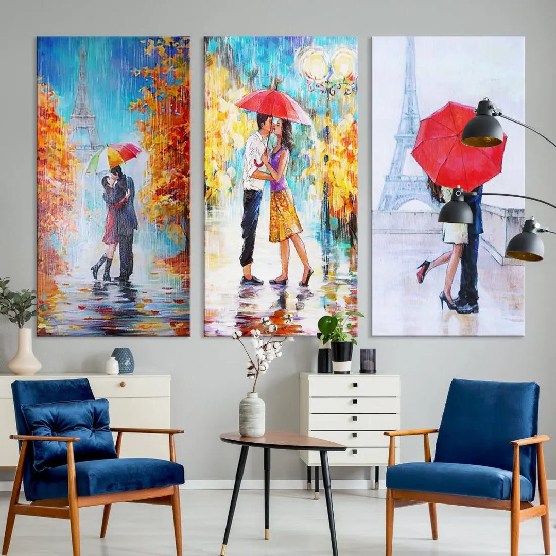 Lovers Under the Rain Autumn Canvas Wall Art Print Love Art Home Gift