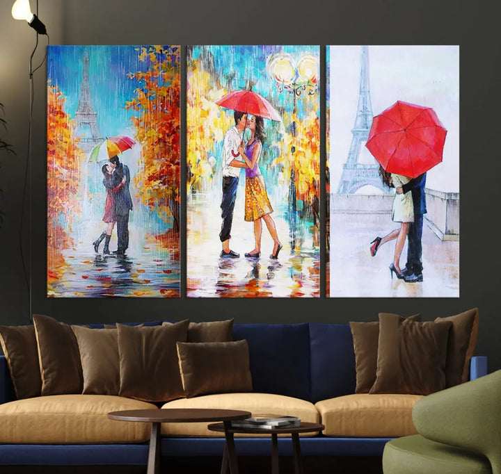 Lovers Under the Rain Autumn Canvas Wall Art Print Love Art Home Gift